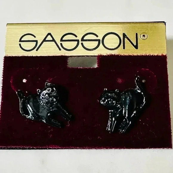 Sasson Jewelry - Black Cat Stud Earrings - Halloween - Sasson
